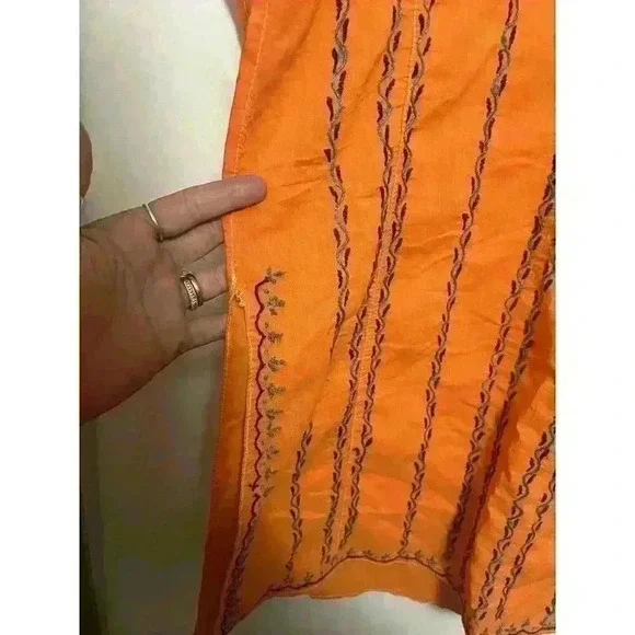 Orange Women Kurti Kurta Ethnic Sz Small Embroidered Tunic Dress Indian 0068 - Picture 4 of 7